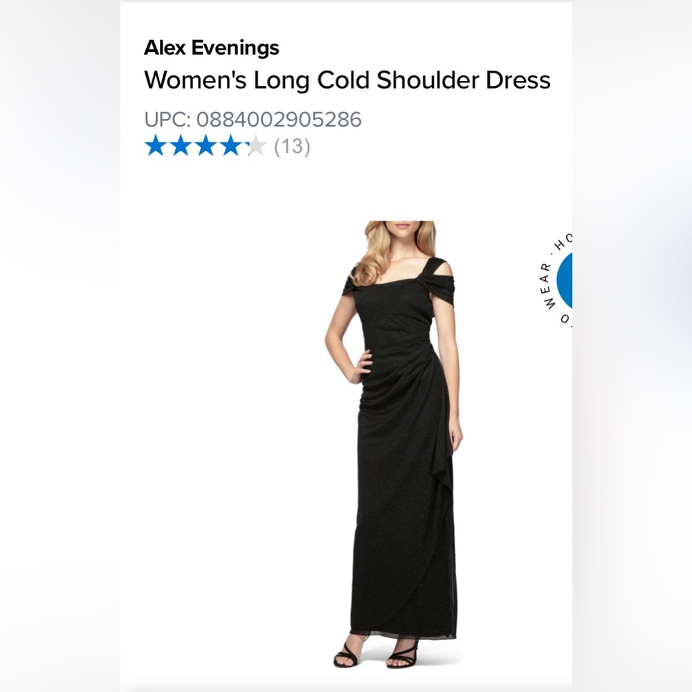 Alex Evenings Cold Shoulder Formal Long Dress Evening Gown - Black - Size 18